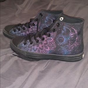 Yes We Vibe Black Sneakers with mandala design